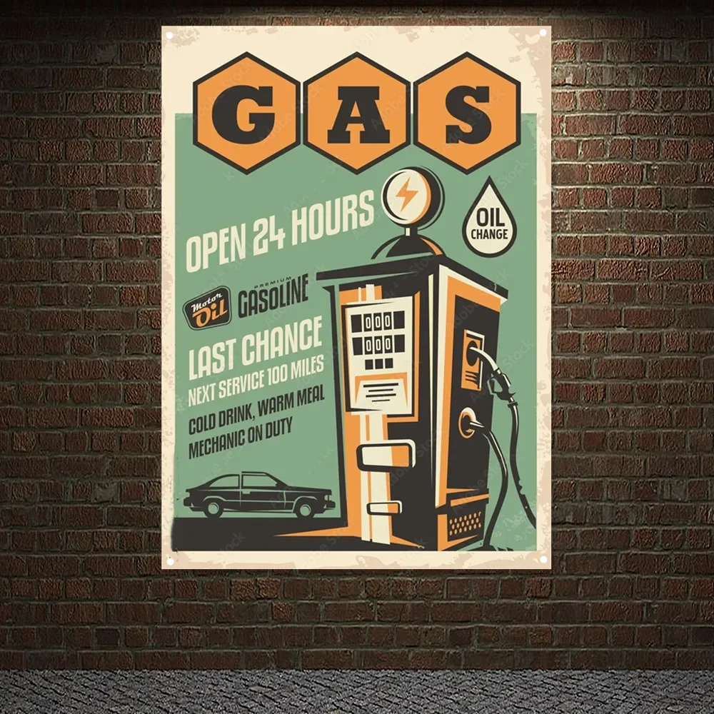 Auto Repair Shop Banners - Stacja benzynowa OPEN 24 HOURS Vintage