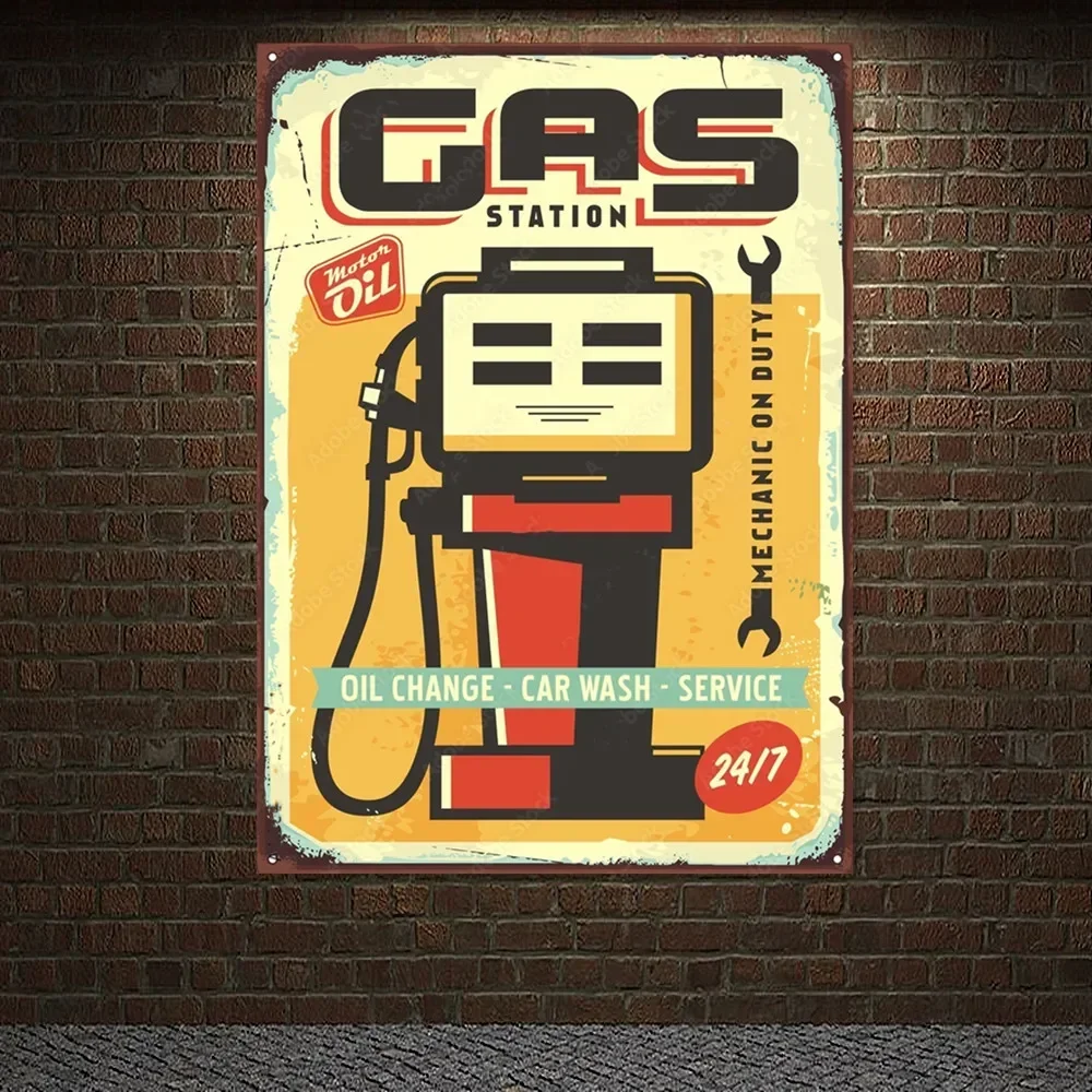 Auto Repair Shop Banners - STACJA PALIWOWA Vintage WYCIŚLARKA DO SAMOCHODÓW