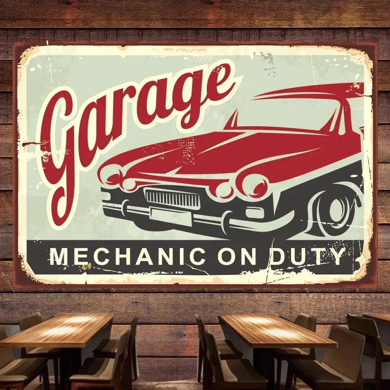 Auto Repair Shop Banners - MECHANIC ON DUTY Vintage Cars Poster